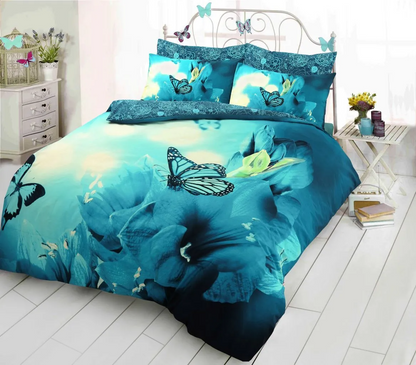 3D Butterfly Print Duvet Quilt Cover Set Single Double King Bed Size Bedding