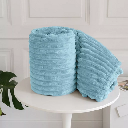 Ribbed Throws Fleece Blanket Chunky Cord Faux Fur Large Size Sofa Bed Corded