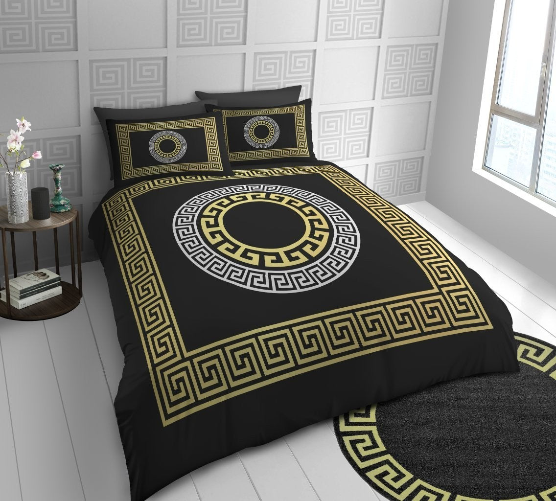 Greek Key Duvet Cover Set & Pillowcase Soft Microfiber Bedding Quilt Double King