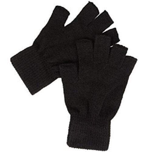 Black Thermal Magic Gloves Half Finger Fingerless Grip Mens Ladies Boys Women1