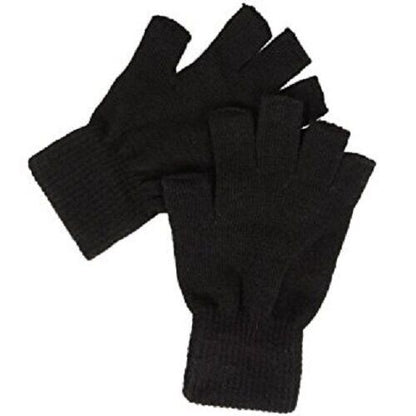 Black Thermal Magic Gloves Half Finger Fingerless Grip Mens Ladies Boys Women1