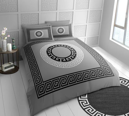 Greek Key Duvet Cover Set & Pillowcase Soft Microfiber Bedding Quilt Double King
