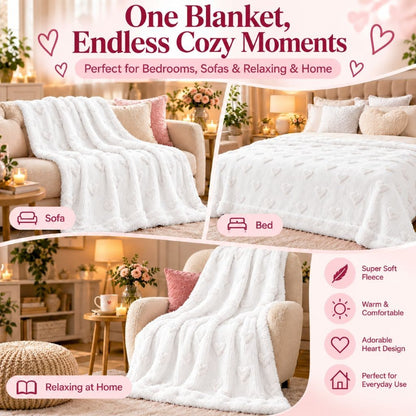 Embossed heart fleece pillowcase close-up in soft blush pink