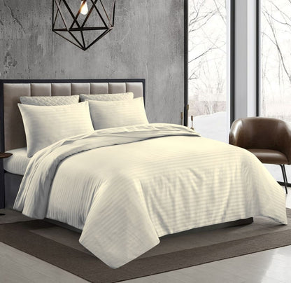 T 250 100% Cotton Striped Bedding Set Duvet, Sheets, Flat Pillowcases