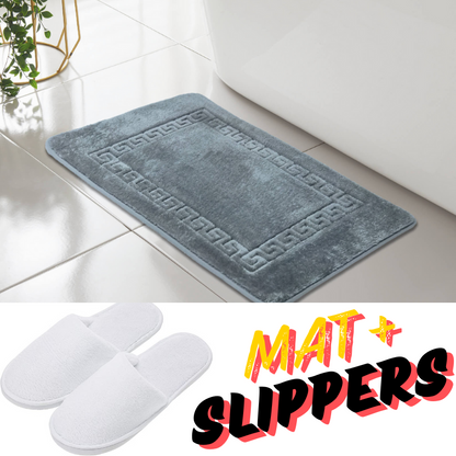 GREEK KEY STYLE BATH MAT PEDESTAL SET NON SLIP TOILET BATHROOM RUGS 1 PIECE