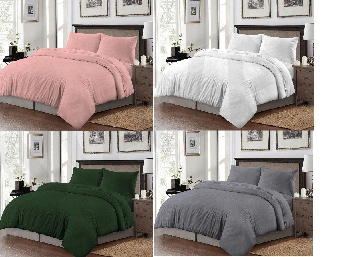 Soft Brushed Microfibre Duvet Cover Set Embossed Stripe Design with Pillowcases