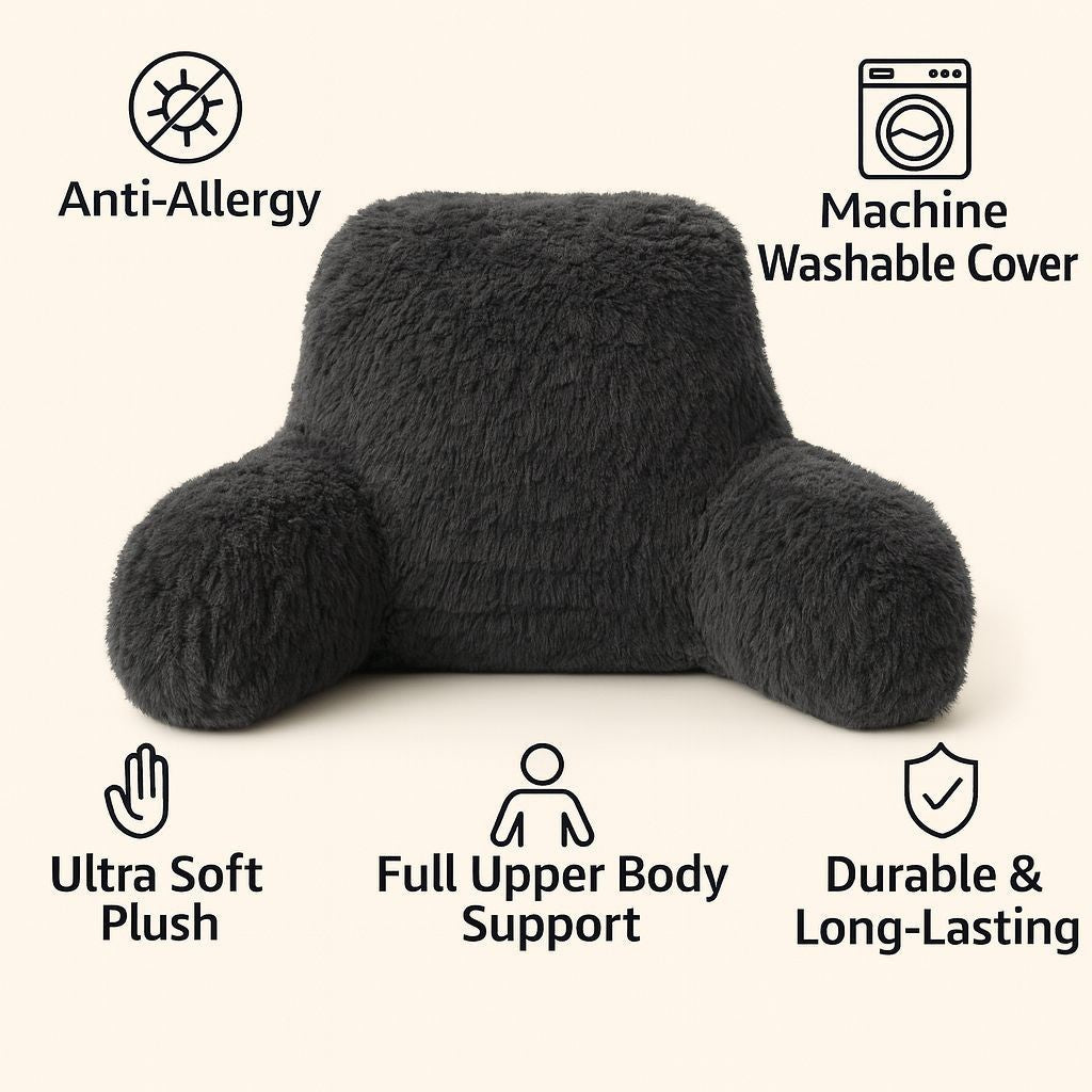 Reading Pillow with Arm Fleece Bed Rest Backrest Cushion Back Neck Support Couc
