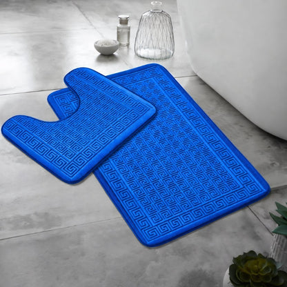 Greek key bath mat set brightening a holiday let bathroom