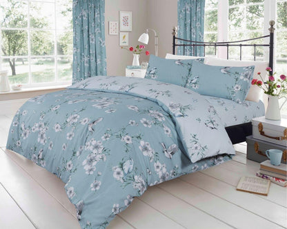 Birdie Blossom Floral Duvet Cover Easy Care Bed Linen All Year Round Bedding Set