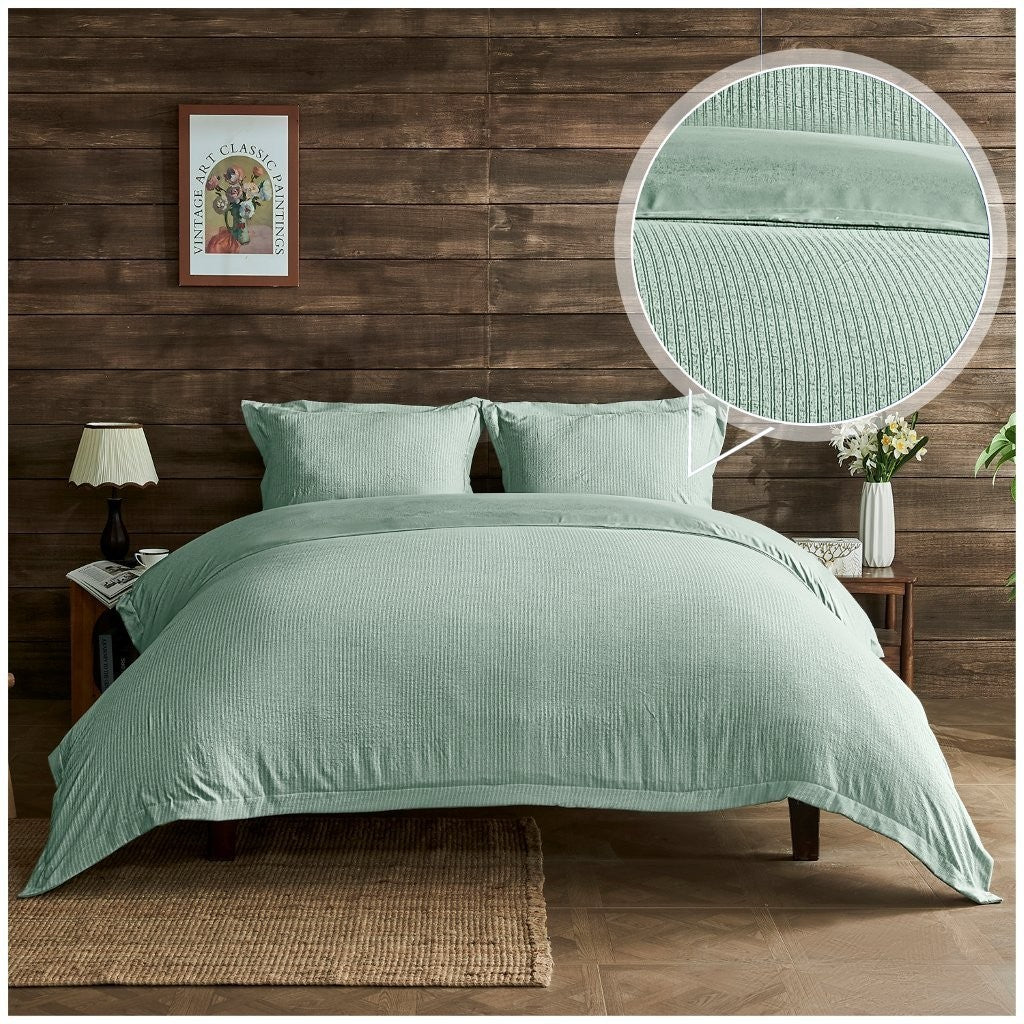 Seersucker Newry Duvet Quilt Cover Pillow Case Bedding Bed Set 5 Colours