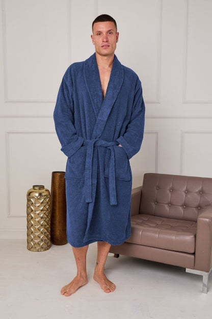Unisex Terry Towelling 100% Cotton Shawl Collar Bathrobes Dressing Gown Robes
