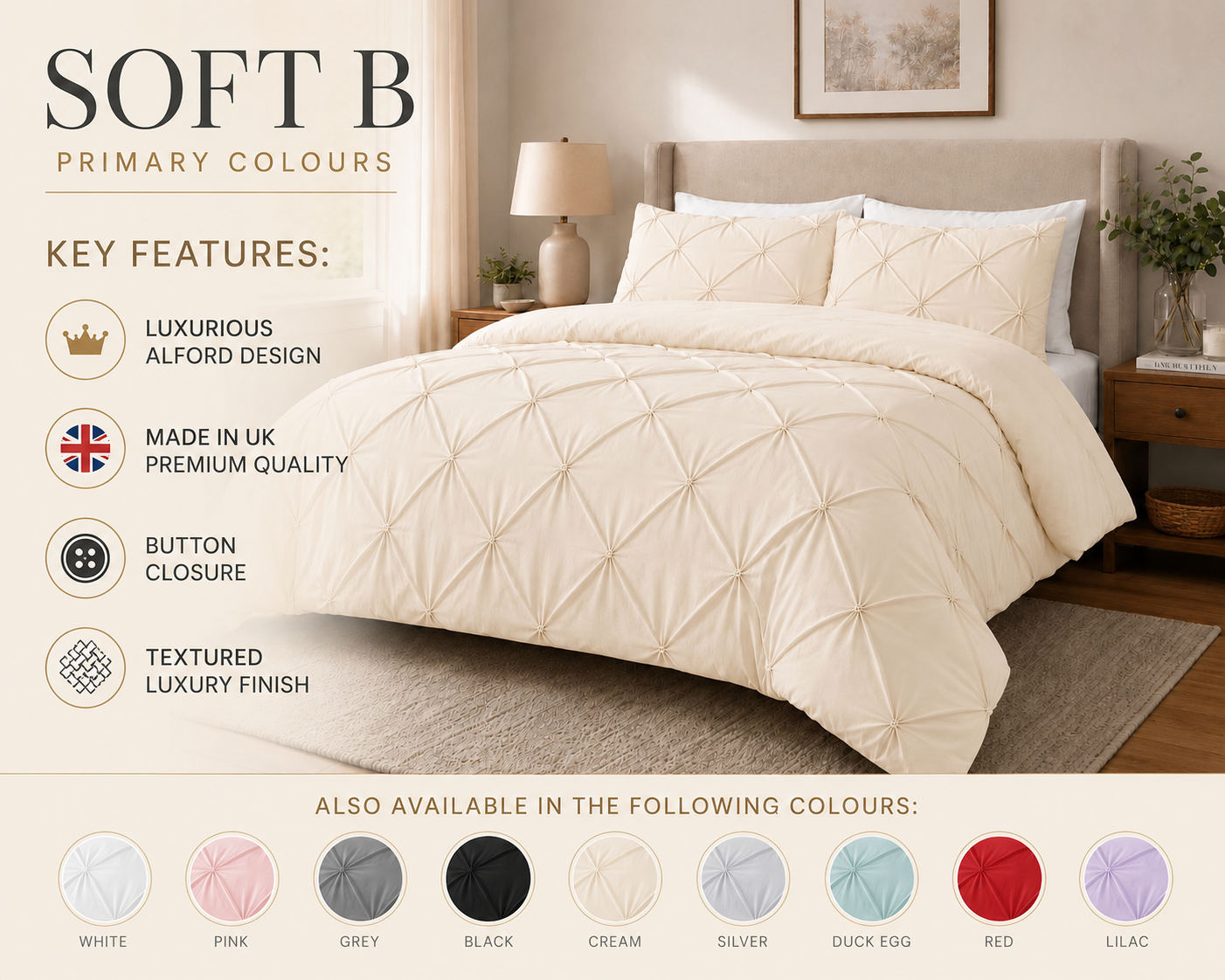 Luxury Pintuck Pleated Duvet Cover Set by Nimora Home in a styled master bedroom
