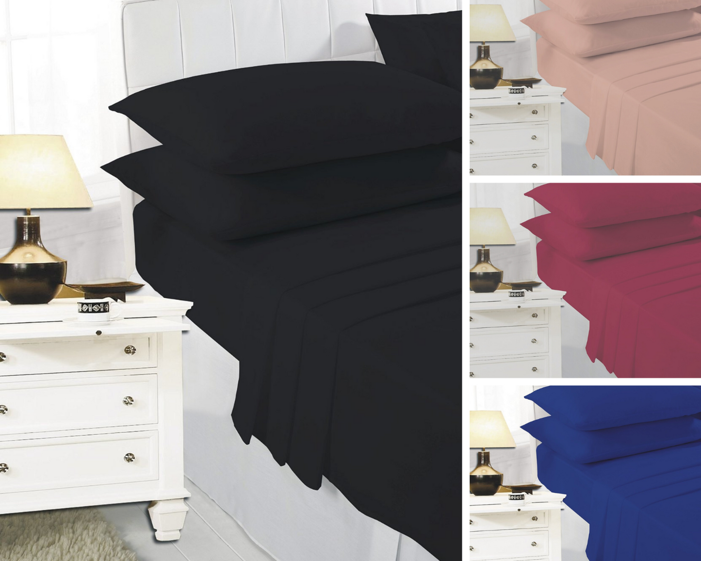 Easy Care Plain Dyed Fitted Bed Sheets 4 Ft Bunk Single Double King Super King