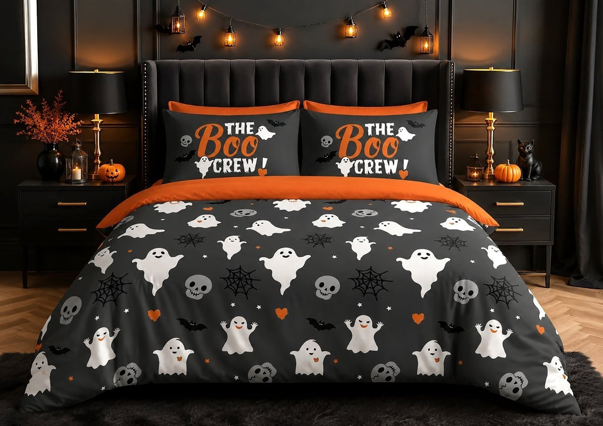 Close-up of Halloween duvet cover print on soft, lightweight microfibre fabric