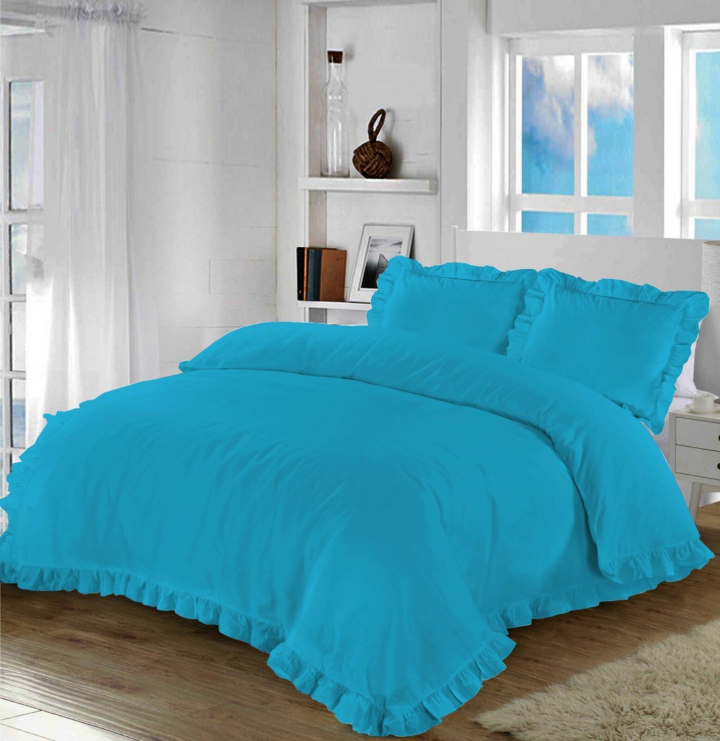 Santiago Frilled Duvet Cover & Pillowcases Plain Soft Quilt Bedding Sets