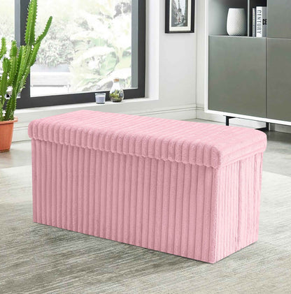 OTTOMAN STORAGE BOX Ribbed Foldable Toybox Folding Pouffe Bench Chair Seat Stool