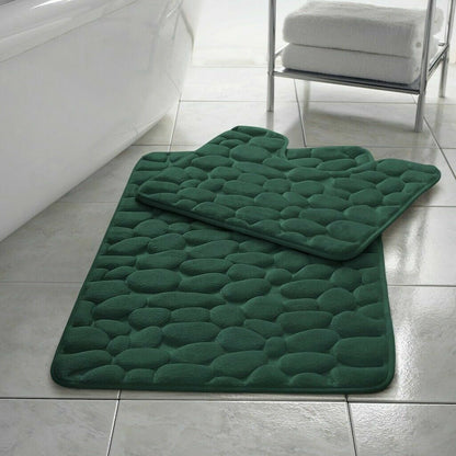 PEBBLES BATH MAT PEDESTAL MEMORY FOAM SET NON SLIP SOFT TOILET BATHROOM RUGS 2PC