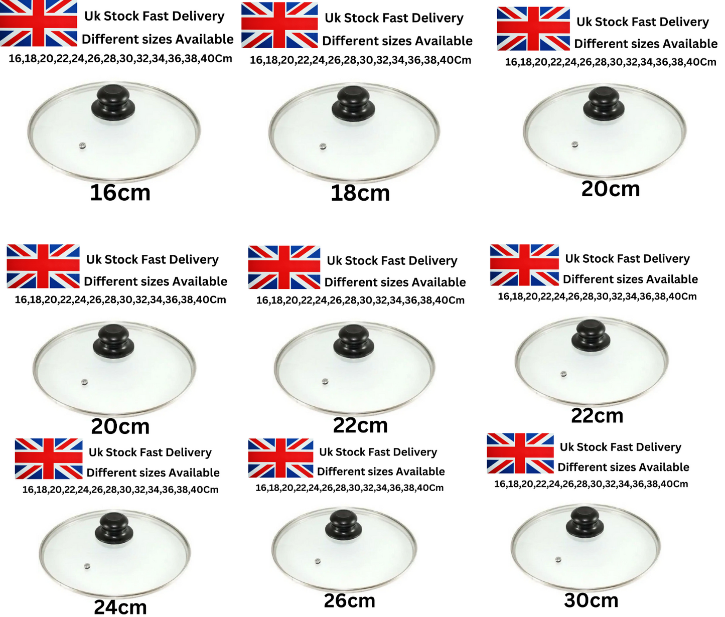 Universal Glass Lid Replacement Vented Frying Pan Saucepan Wok Pot Heat Cover