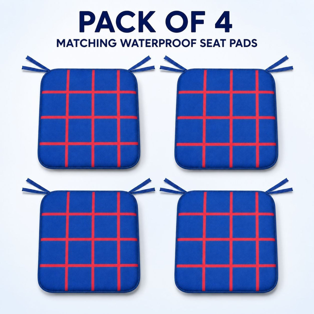 Blue check waterproof seat pad, 38 x 38 cm square