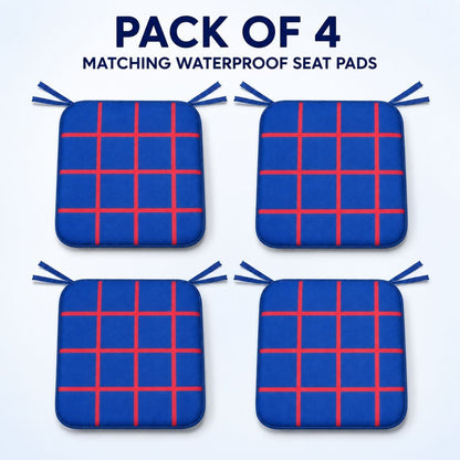 Blue check waterproof seat pad, 38 x 38 cm square