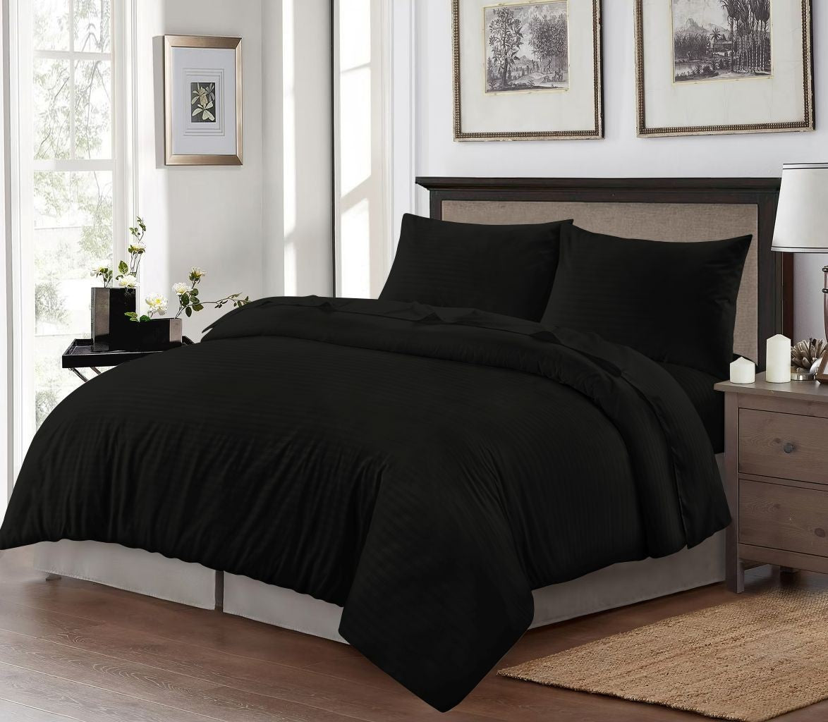 Soft Brushed Microfibre Duvet Cover Set Embossed Stripe Design with Pillowcases