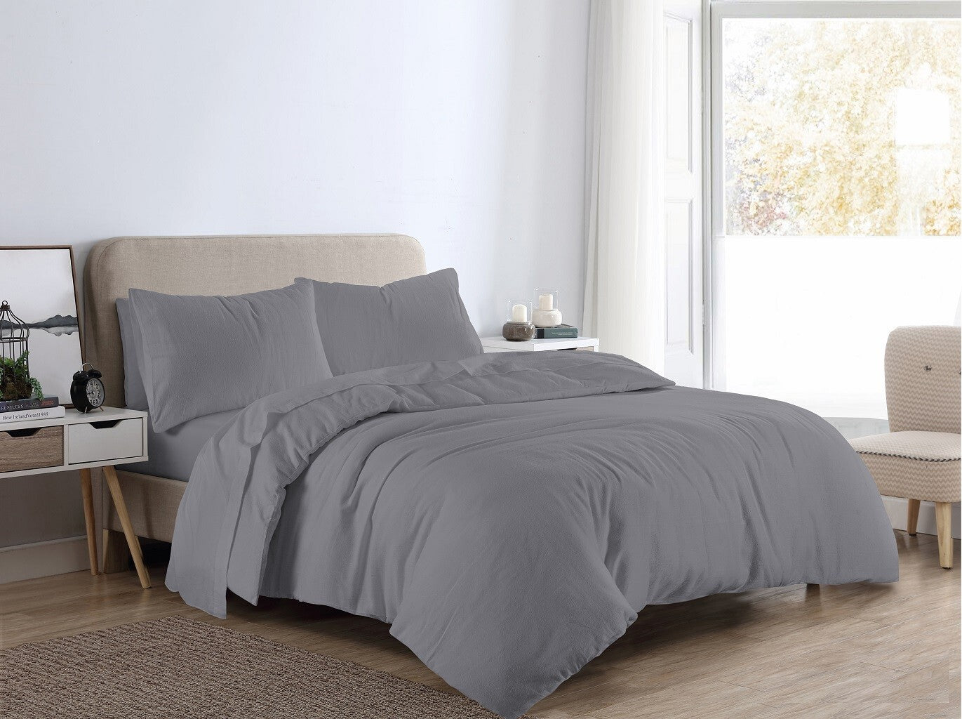 Flannelette 100% Brushed Cotton  Duvet Quilt Cover Bed Set Double King Single