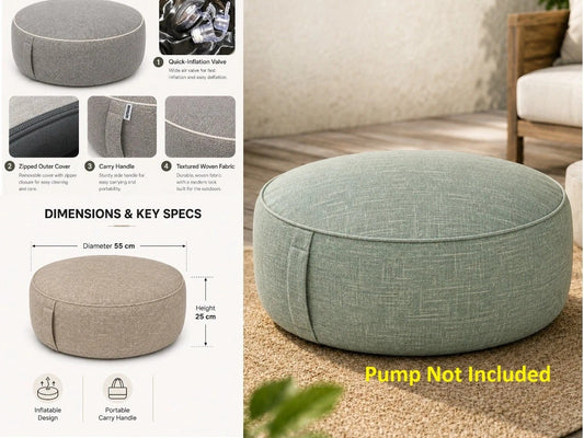 Nimora Home waterproof inflatable round pouf with woven-effect cover