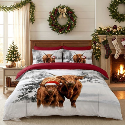 Festive Xmas duvet cover styled on a single bed for a child's room