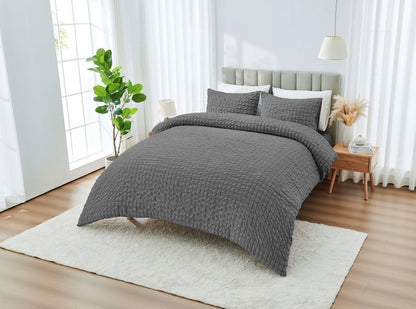 Truro  Seersucker Duvet Cover Set Soft Breathable Bedding Quilt Double King Size