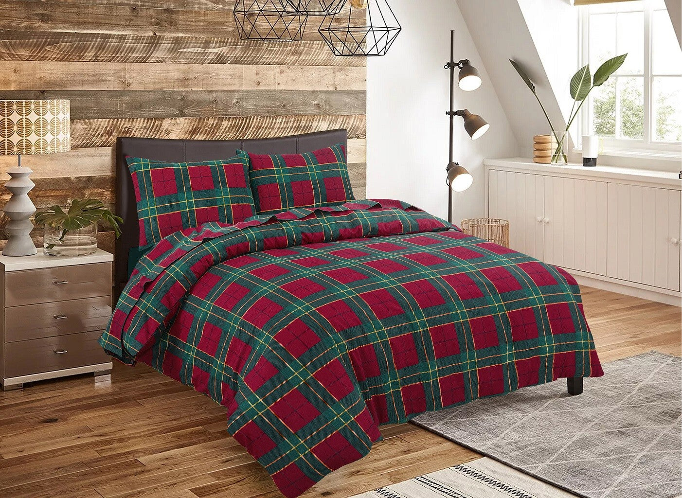 Thermal Tartan Flannelette Duvet Cover 100% Brushed Cotton Checked Bedding Sets