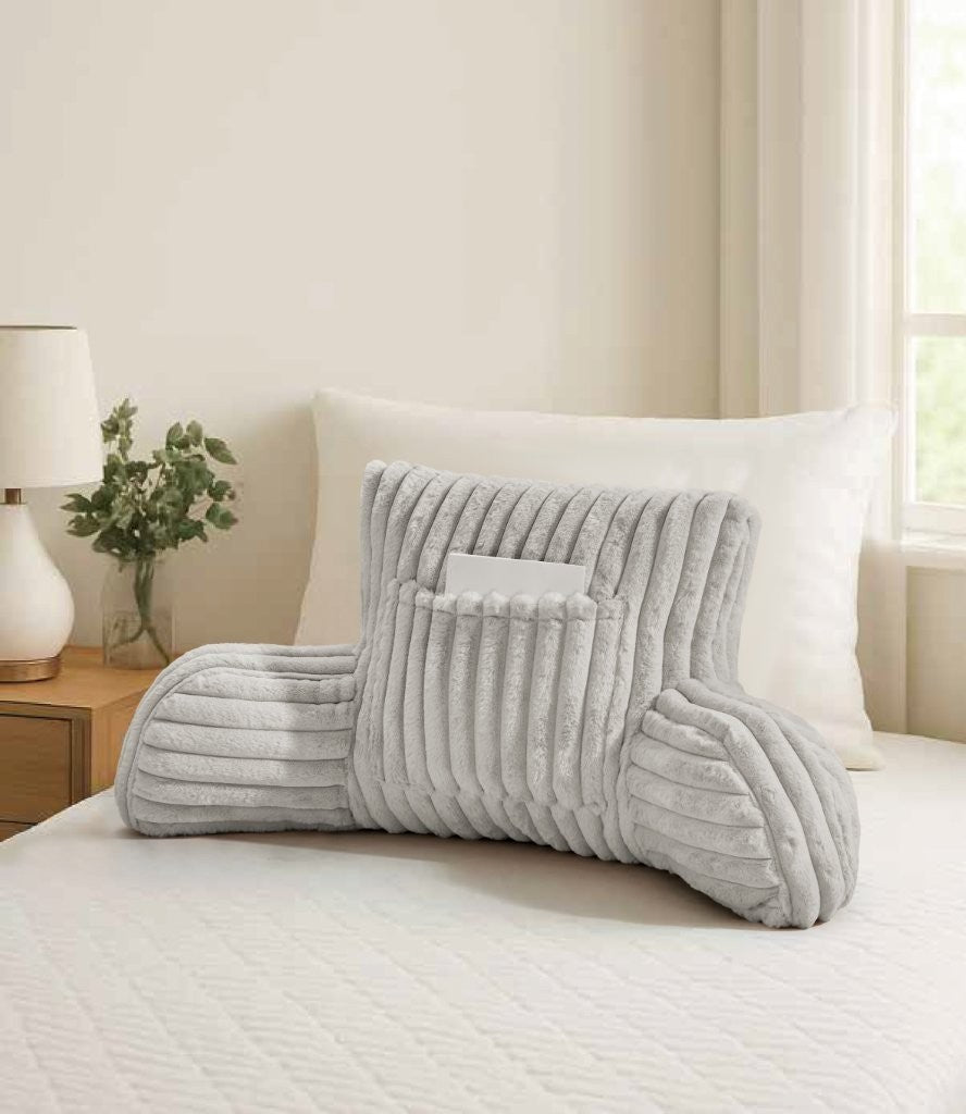 Cuddle Cushion Fleece Reading Chair Back Support Soft Bed Rest Pillow with Arms