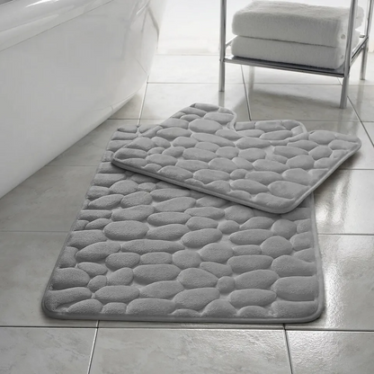 2 Piece Pabble Bath Mat Set Memory Foam Non Slip Rubber Pedestal Toilet Bathroom