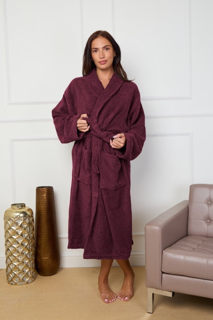 Unisex Terry Towelling 100% Cotton Shawl Collar Bathrobes Dressing Gown Robes