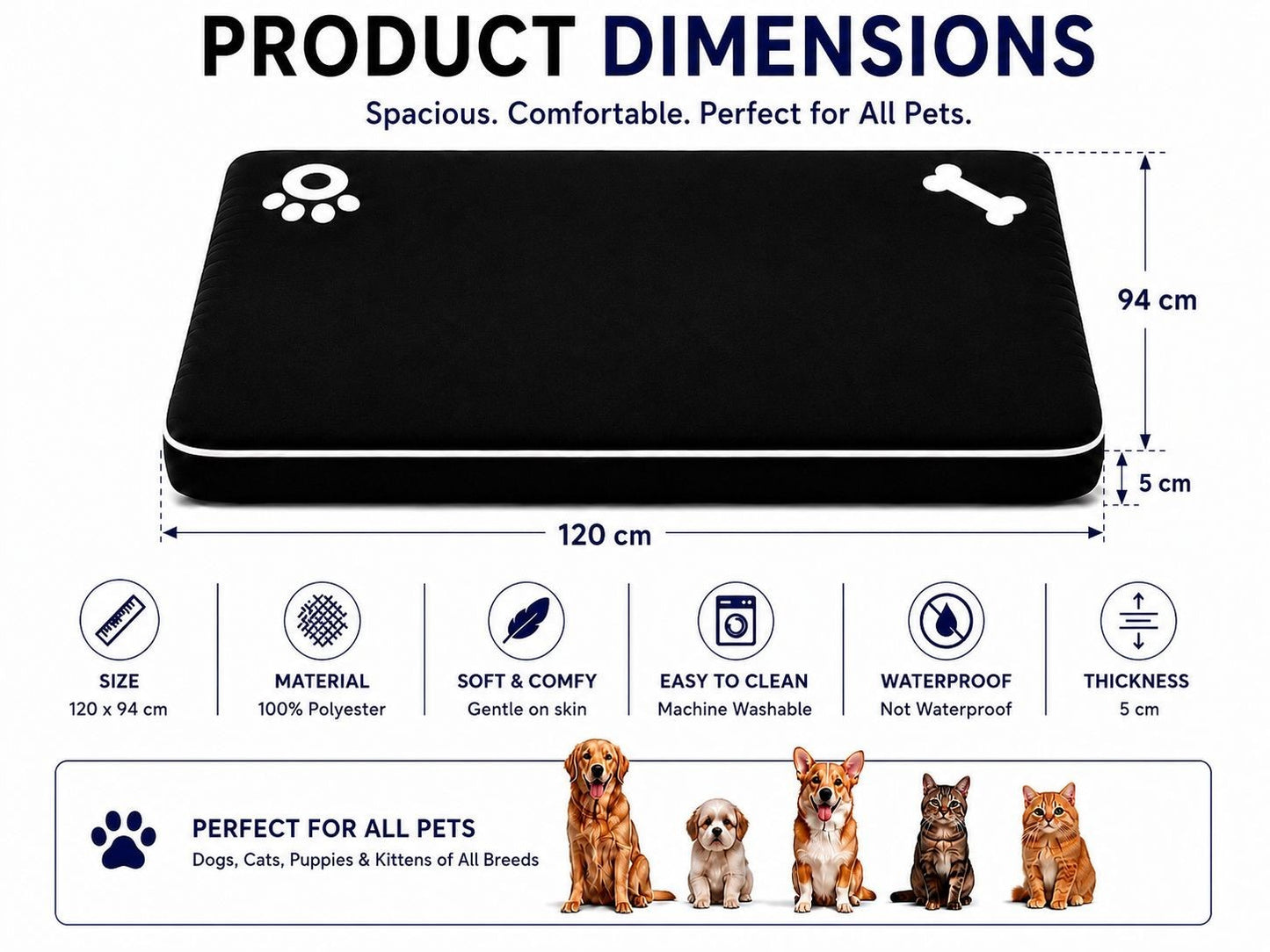 Dog Mattress Bed Cat Bed Mat Waterproof For Cage Crate Pad Zipped Washable Cover