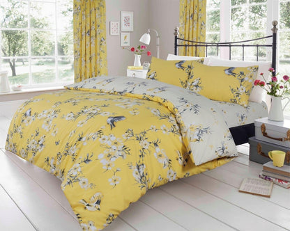 Birdie Blossom Floral Duvet Cover Easy Care Bed Linen All Year Round Bedding Set