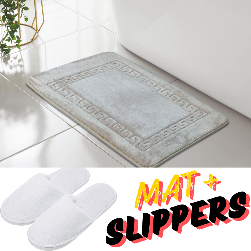 GREEK KEY STYLE BATH MAT PEDESTAL SET NON SLIP TOILET BATHROOM RUGS 1 PIECE