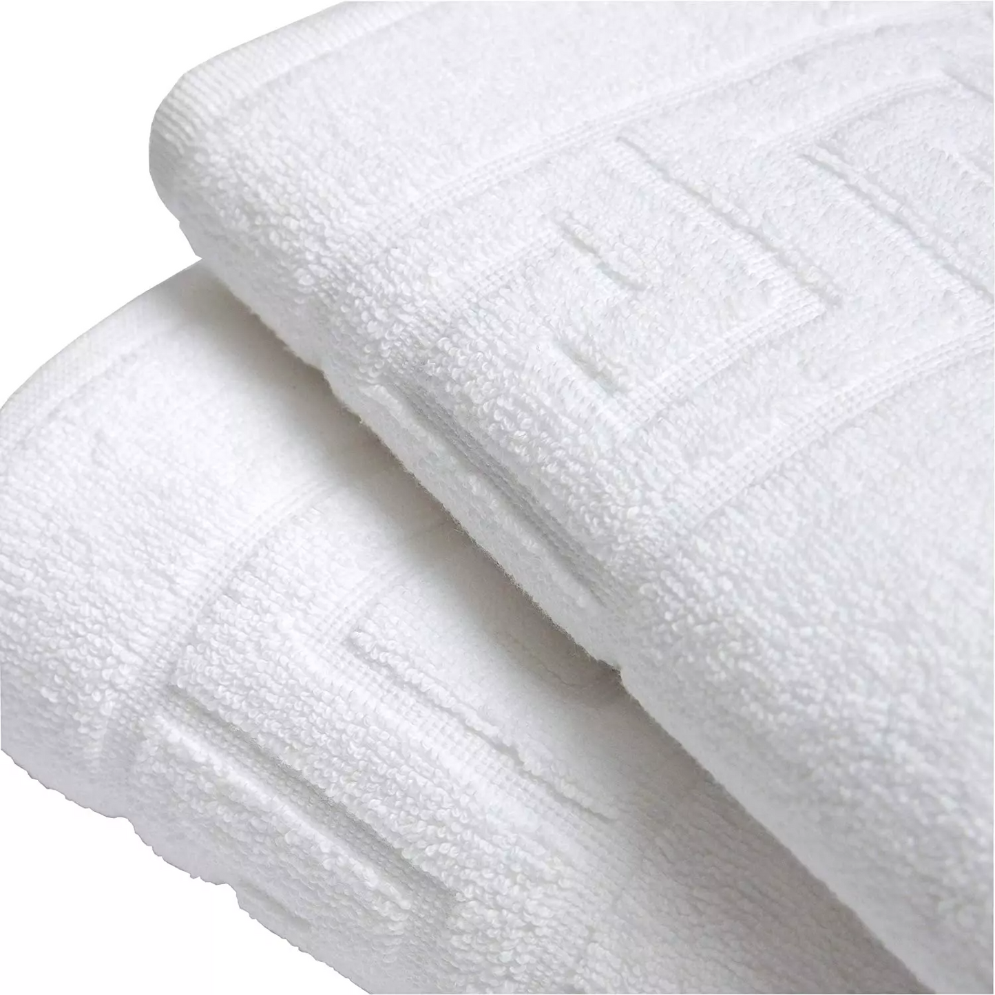 Hotel Quality White Bath Mats 100% Cotton Greek Key Border Design 750GSM Thick