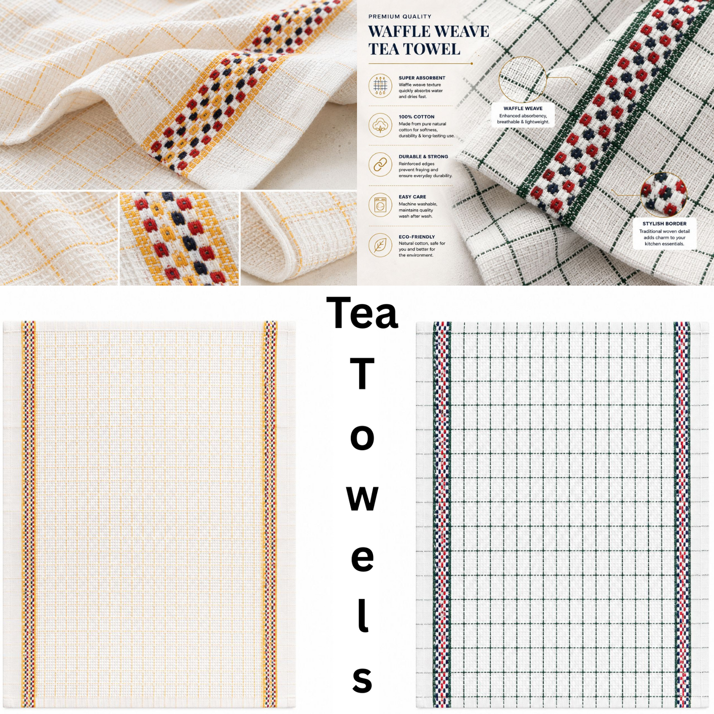PACK OF 8 TEA TOWELS HAWAI 100% COTTON KITCHEN LUXURY TOWEL CHECK DESIGN