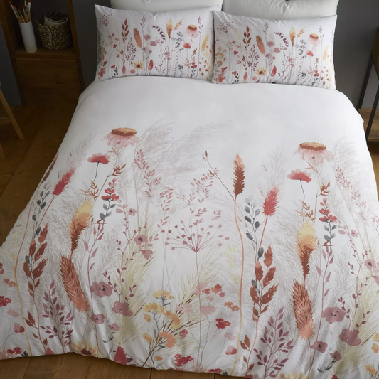 Meadow Floral Flower Duvet Quilt Cover & Pillow Case Bedding Set White Multi