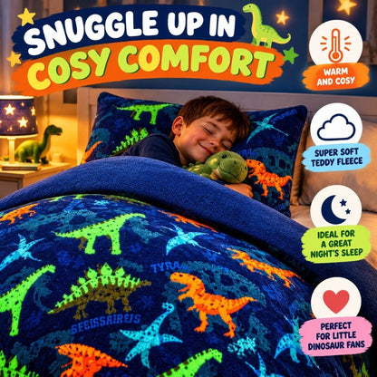 Machine washable teddy fleece kids duvet cover set, care and features overview