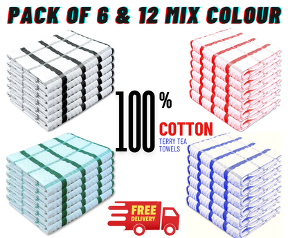 Pack Of 5-10 Terry 100% Cotton Tea Towels Set Dish Cloth Kitchen Cleaning Drying
