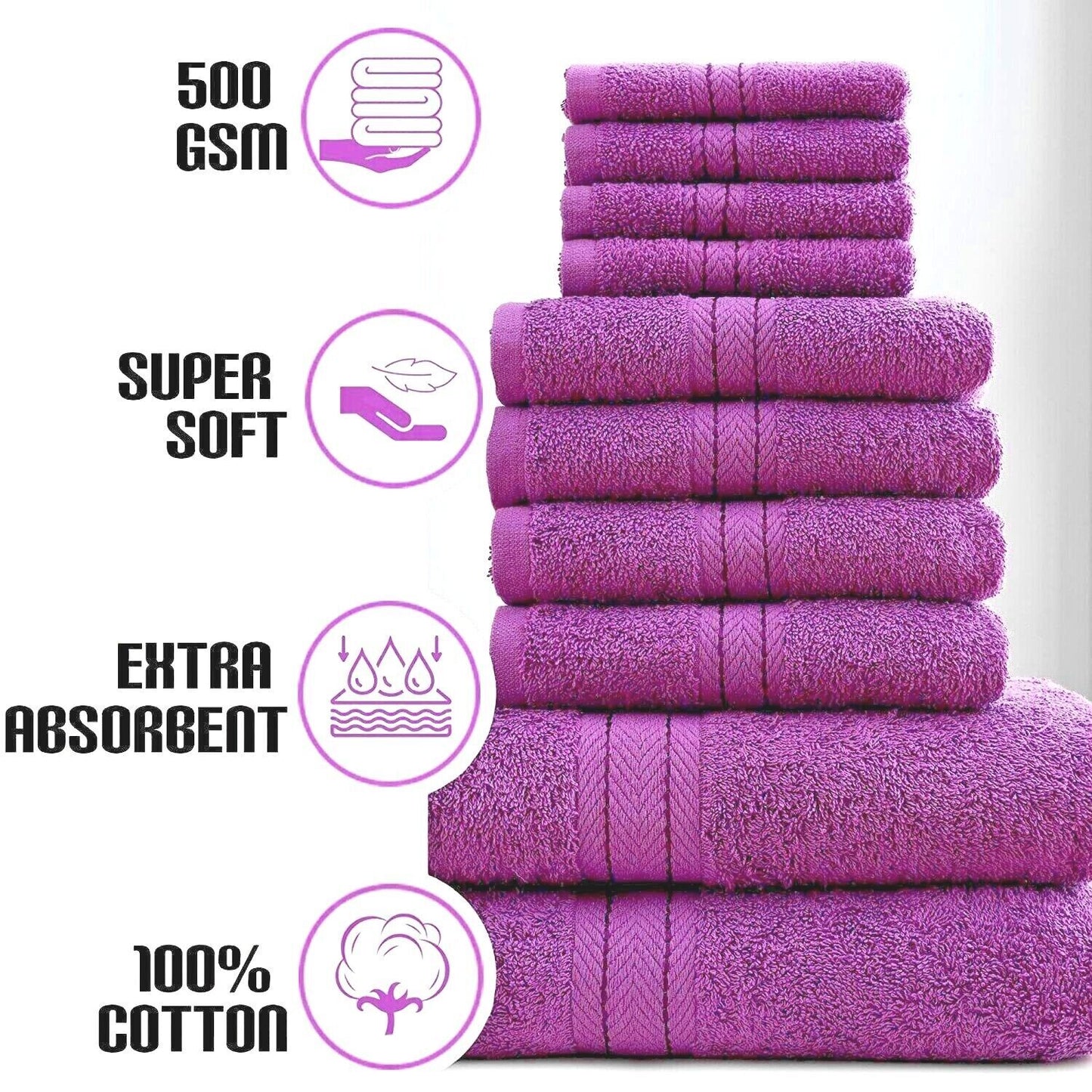 10pcs Towel Bale Set 100% Egyptian Combed Soft Cotton Face, Hand, Bath Towels