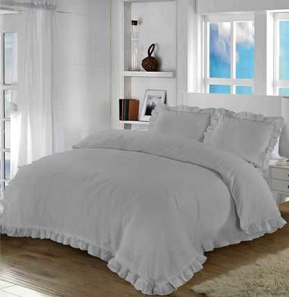 Santiago Frilled Duvet Cover & Pillowcases Plain Soft Quilt Bedding Sets