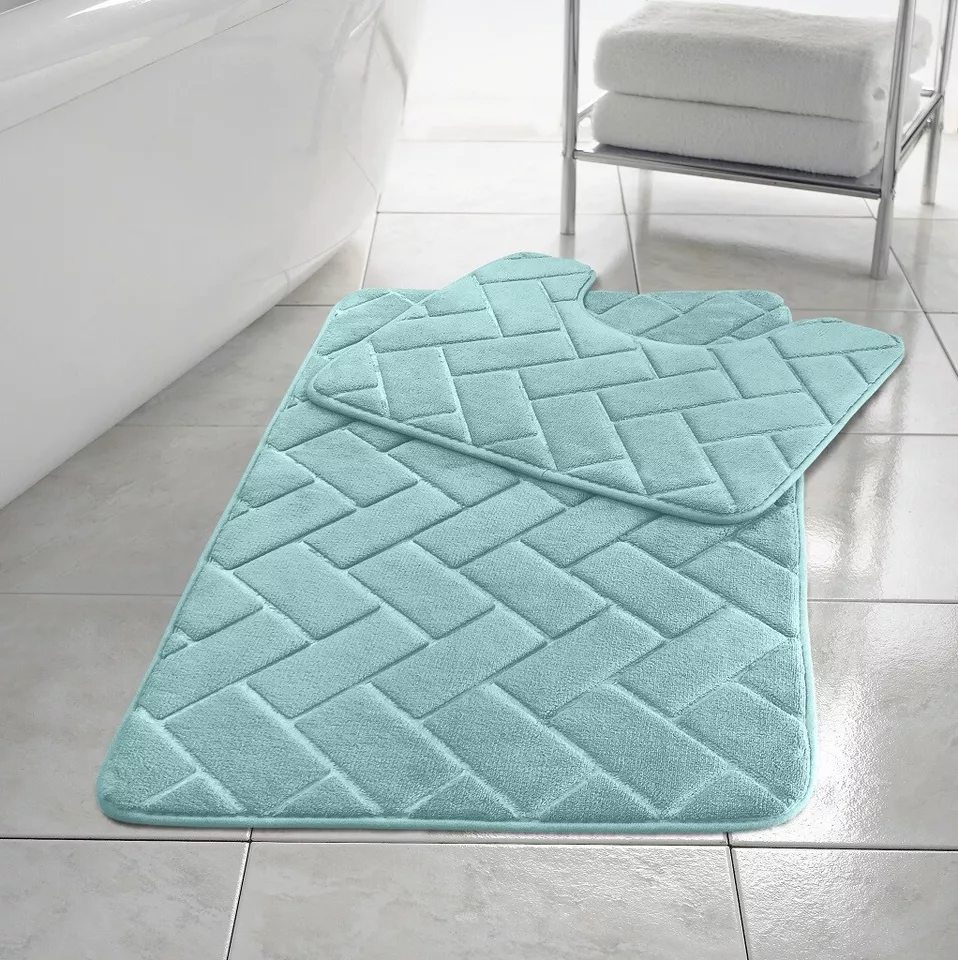 Memory Foam Non Slip Bath Mat Set 2 Piece Rubber Pedestal Toilet Bathroom Rug
