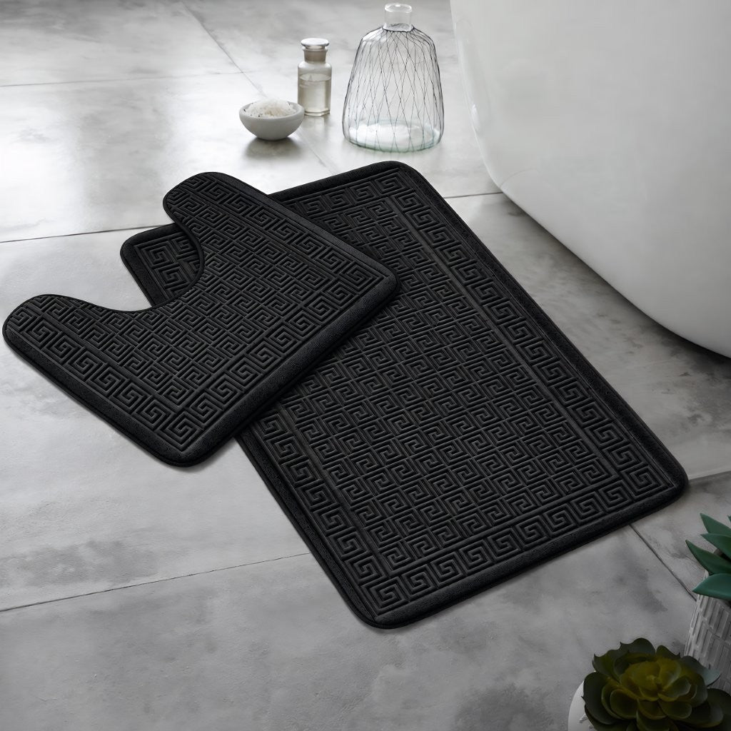 Royal blue bath mat beside shower tray in a modern shower room