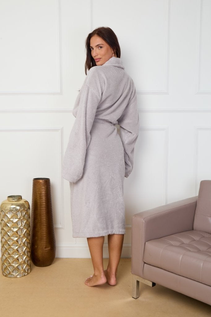 Unisex Terry Towelling 100% Cotton Shawl Collar Bathrobes Dressing Gown Robes