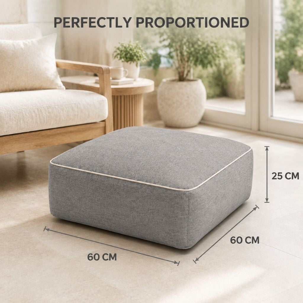 Removable zipped cover being opened on the inflatable square footstool