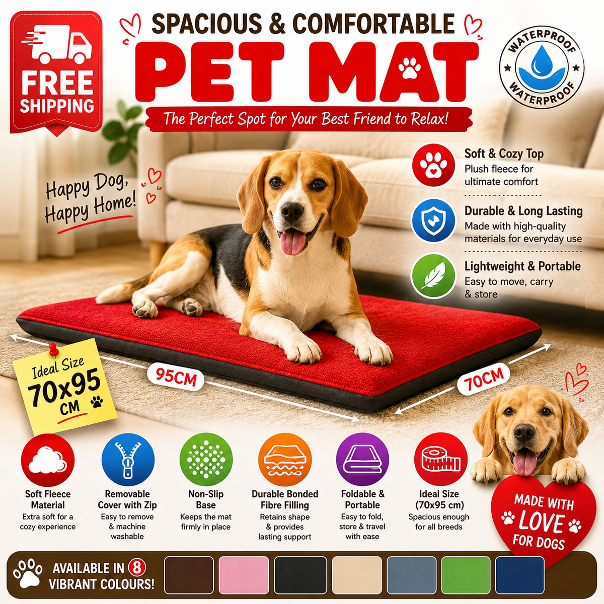 Nimora Home fleece pet mat with non-slip base for dogs and cats
