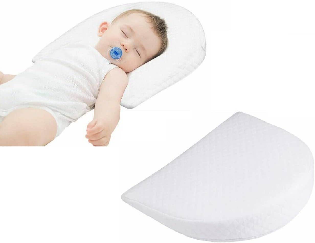 Soft Round Wedge Pillow Foam Filled Anti Re-flux Colic Cushion Anti Choking For Pram Crib Cot Kids Bed Cool Touch Cover For Boys Girls 31x29x7.5 CM