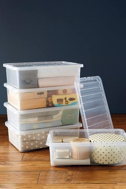 30 Litre Underbed Plastic Storage Boxes with lids, heavy duty, stackable boxes, Drawer Organiser Container Case